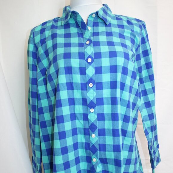 Women's Talbots Bright Blue/Light Blue Gingham  Cotton Button Up Size XLP - Picture 1 of 5